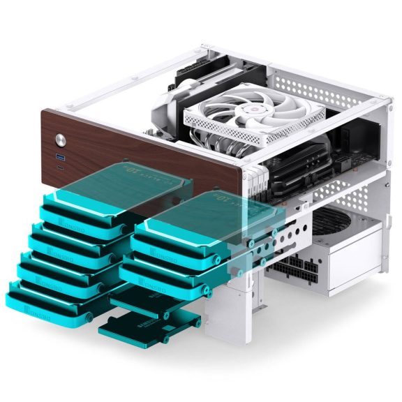 Jonsbo N4 NAS ház, 8 meghajtóhely, M-ATX, USB 3.2 Gen 2 Type-C, fehér