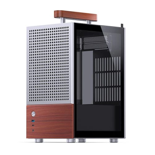 Jonsbo T6 Silver miniITX számítógépház, alumínium+diófa fogantyú, ezüst