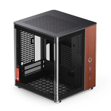   Jonsbo TK-0 miniITX számítógépház, diófa előlap, alu-acél váz, edzett üveg, fekete