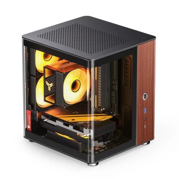   Jonsbo TK-0 miniITX számítógépház, diófa előlap, alu-acél váz, edzett üveg, fekete