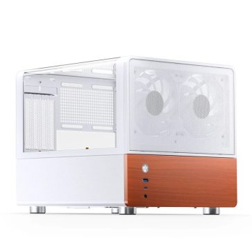   Jonsbo V12 White microATX minitorony számítógépház, edzett üveg, fa előlap, fehér