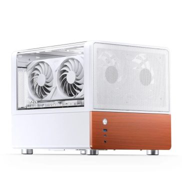   Jonsbo V12 White microATX minitorony számítógépház, edzett üveg, fa előlap, fehér