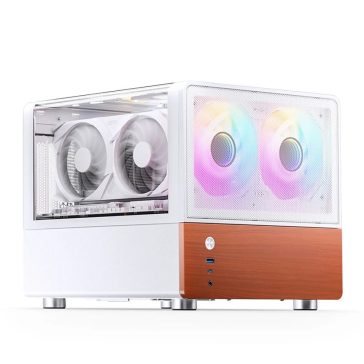  Jonsbo V12 White microATX minitorony számítógépház, edzett üveg, fa előlap, fehér