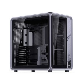 Jonsplus BO400 tempered glass szürke pc ház alumínium vázzal és cserélhető üveg tetőlappal, háromoldalas üveg nézethez.