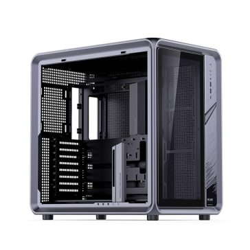 Jonsplus BO400 tempered glass szürke pc ház alumínium vázzal és cserélhető üveg tetőlappal, háromoldalas üveg nézethez.