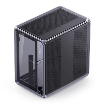 Jonsplus BO400 tempered glass szürke pc ház alumínium vázzal és cserélhető üveg tetőlappal, háromoldalas üveg nézethez.