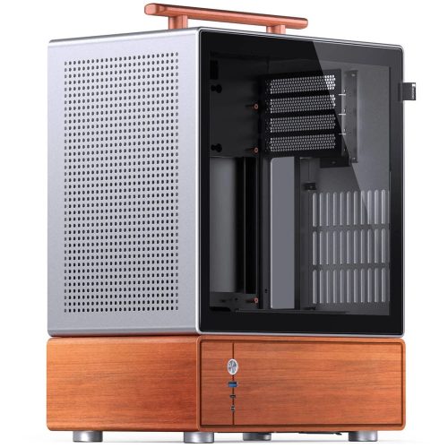 Jonsbo T7 Silver microATX minitorony számítógépház, alumínium fa fogantyúval, edzett üveg, ezüst