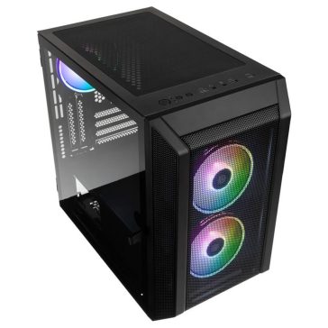 Kolink Citadel Mesh RGB fekete micro-ATX ház teljes mesh előlappal és zsanéros edzett üveg oldallappal.