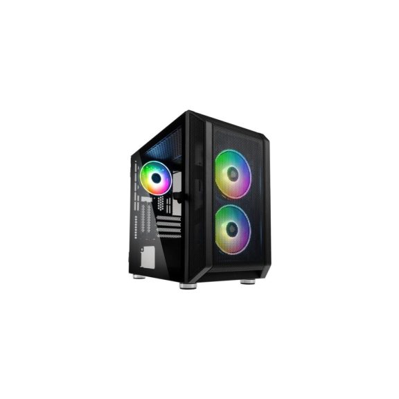 Kolink Citadel Mesh RGB fekete micro-ATX ház teljes mesh előlappal és zsanéros edzett üveg oldallappal.