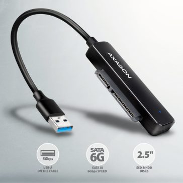   Axagon ADSA-FP2A USB-A - SATA adapter, 2.5" SSD/HDD, 5Gbps, fekete