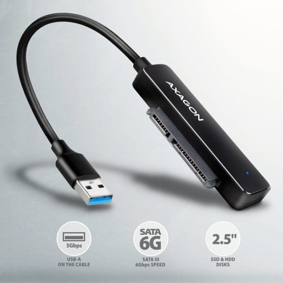 Axagon ADSA-FP2A USB-A - SATA adapter, 2.5" SSD/HDD, 5Gbps, fekete