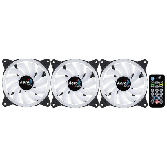 Aerocool Duo 12 Pro házhűtő ventilátor szett, ARGB, 3 db, dupla LED gyűrű, H66F hub, fekete