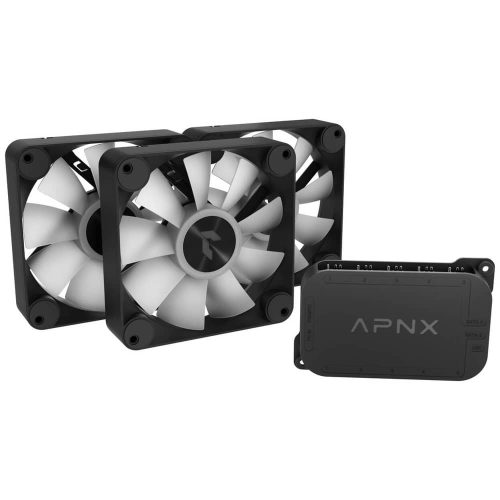 Apnx FP1-R 120 PWM ARGB házhűtő ventilátor szett, fordított légáramlás, PWM, ARGB, 3 db, fekete