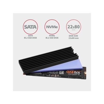   SSD hűtő Axagon M.2 2280 NVMe, M.2 SATA 6mm hűtőborda fekete