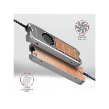   AXAGON CLR-M2FAN aktív hűtő - M.2 SSD, 80mm SSD, réz test, szilikon hővezető padok, magasság:13mm