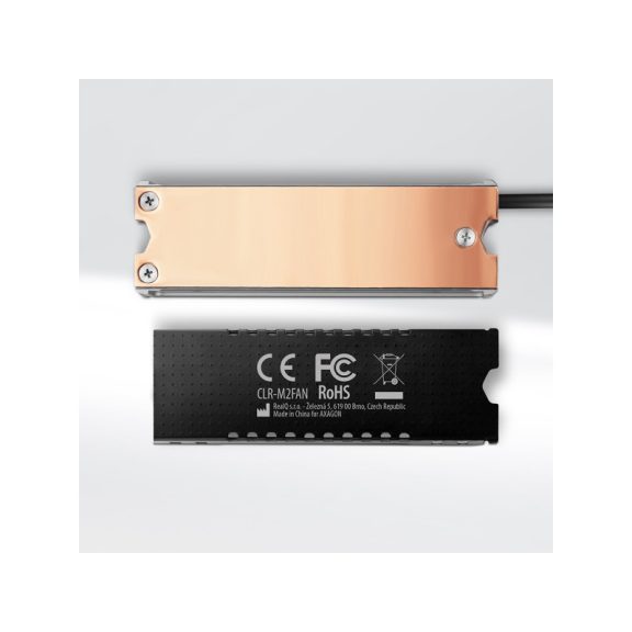 AXAGON CLR-M2FAN aktív hűtő - M.2 SSD, 80mm SSD, réz test, szilikon hővezető padok, magasság:13mm