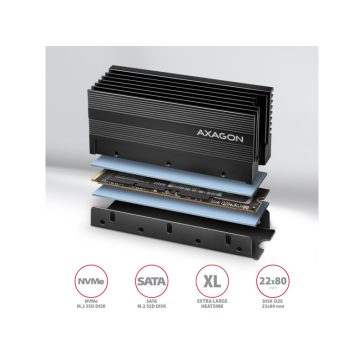 SSD hűtő Axagon CLR-M2XL M.2 NVMe, 36mm magasság , fekete