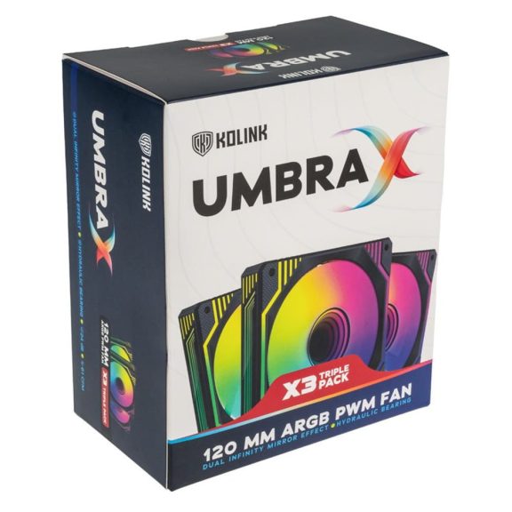 Kolink UMBRA X 120mm ház ventilátor szett, PWM, ARGB, Infinity Mirror, 3 db, fekete