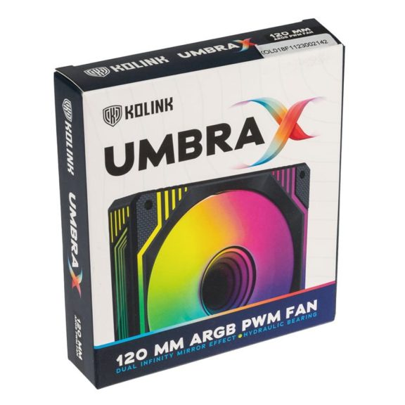 Kolink UMBRA X 120mm ház ventilátor, PWM, ARGB, Infinity Mirror, fekete