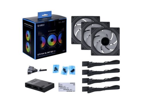 Ventilátor Lian Li UNI FAN SL-INF PWM 12cm RGB Fekete 3db-os + Vezérlő