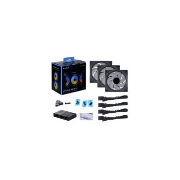   Ventilátor Lian Li UNI FAN SL-INF PWM 12cm RGB Fekete 3db-os + Vezérlő