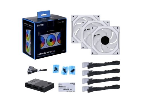 Ventilátor Lian Li UNI FAN SL-INF PWM 12cm RGB Fehér 3db-os + Vezérlő