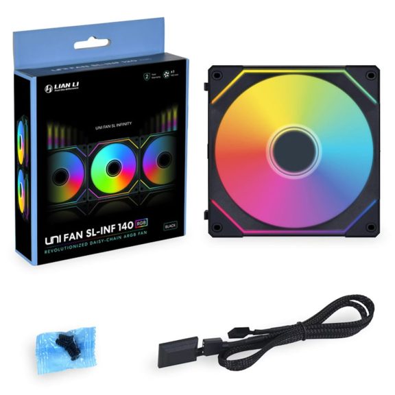 Lian Li UNI FAN SL-INF 140 ventilátor, PWM, ARGB, 1db-os, fekete - UF-SLIN140-1B