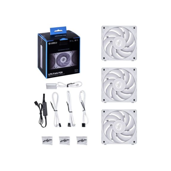 Ventilátor Lian Li UNI FAN P28 PWM 3db-os pack, 120mm, fehér