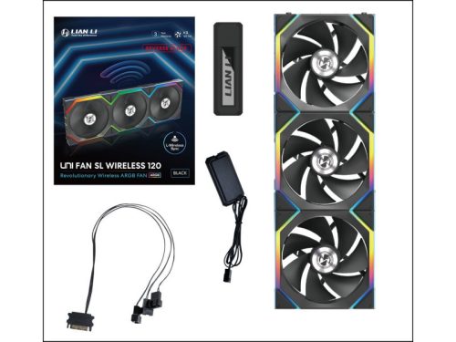 Ventilátor Lian Li UNI FAN SL Wireless ARGB PWM Fordított lapát - 120mm, fekete, 3db-os csomag