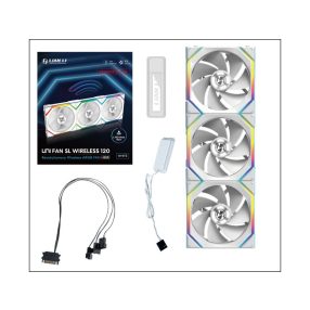   Ventilátor Lian Li UNI FAN SL Wireless ARGB PWM Fordított lapát - 120mm, fehér, 3db-os csomag