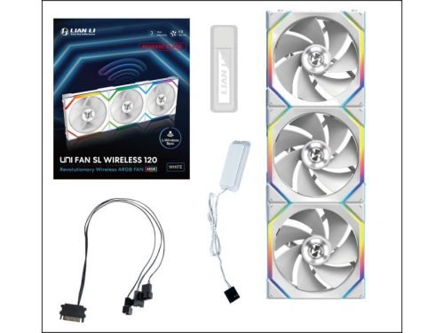 Ventilátor Lian Li UNI FAN SL Wireless ARGB PWM Fordított lapát - 120mm, fehér, 3db-os csomag