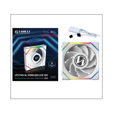   Ventilátor Lian Li UNI FAN SL Wireless LCD ARGB PWM Fordított lapát - 120mm, fehér