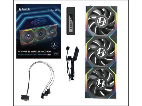 Ventilátor Lian Li UNI FAN SL Wireless LCD ARGB PWM - 120mm, fekete, 3db-os csomag