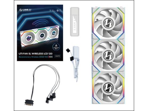 Ventilátor Lian Li UNI FAN SL Wireless LCD ARGB PWM - 120mm, fehér, 3db-os csomag