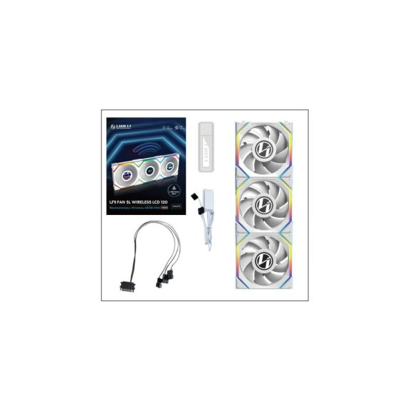 Ventilátor Lian Li UNI FAN SL Wireless LCD ARGB PWM - 120mm, fehér, 3db-os csomag