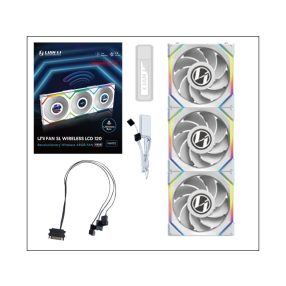   Ventilátor Lian Li UNI FAN SL Wireless LCD ARGB PWM Fordított lapát - 120mm, fehér, 3db-os csomag