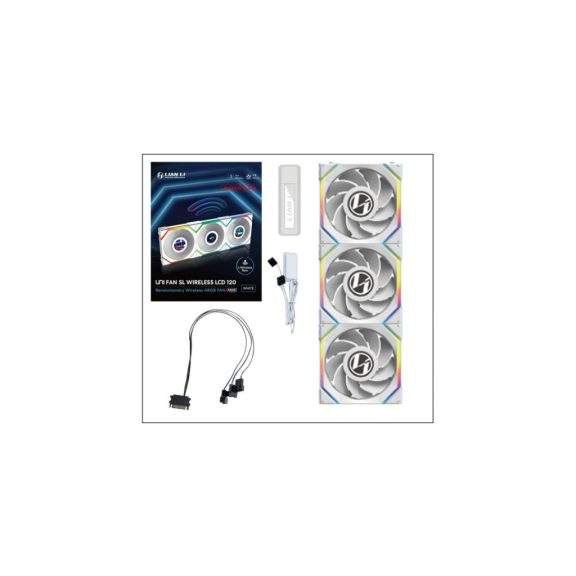 Ventilátor Lian Li UNI FAN SL Wireless LCD ARGB PWM Fordított lapát - 120mm, fehér, 3db-os csomag