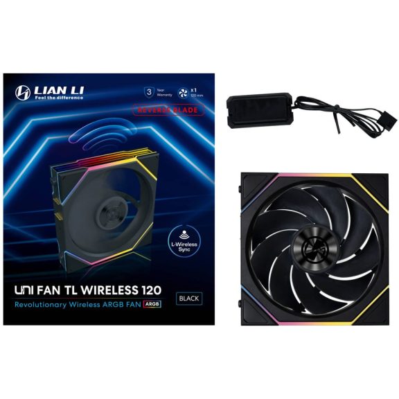 Lian Li UNI FAN TL Wireless Reverse ventilátor, 120mm, fordított légáramlás, PWM, ARGB, fekete