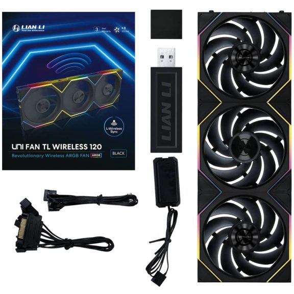 Lian Li UNI FAN TL Wireless 3db-os ventilátor szett, PWM, ARGB, 120mm, fekete