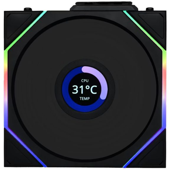 Lian Li UNI FAN TL120 LCD Reverse Blade Wireless ventilátor, 12 cm, fordított légáramlás. PWM, fekete - 12TLLCD1W1B