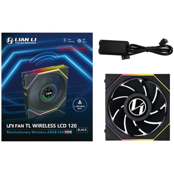 Lian Li UNI FAN TL120 LCD Reverse Blade Wireless ventilátor, 12 cm, fordított légáramlás. PWM, fekete - 12TLLCD1W1B