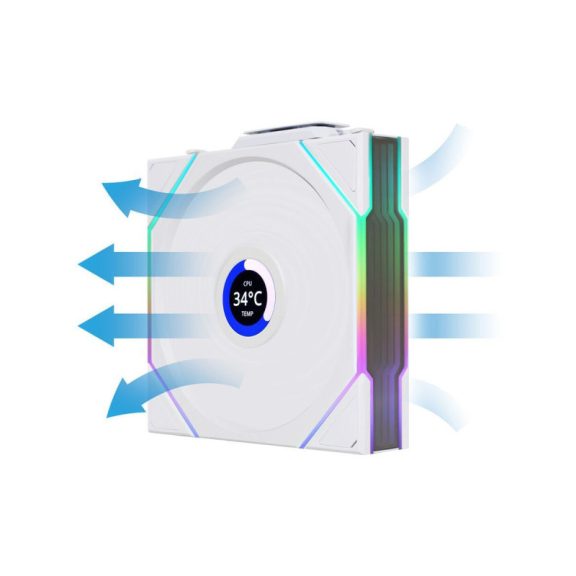 Ventilátor Lian Li UNI FAN TL-LCD Wireless ventilátor, 3db-os,fordított légáramlás,  120mm, fehér