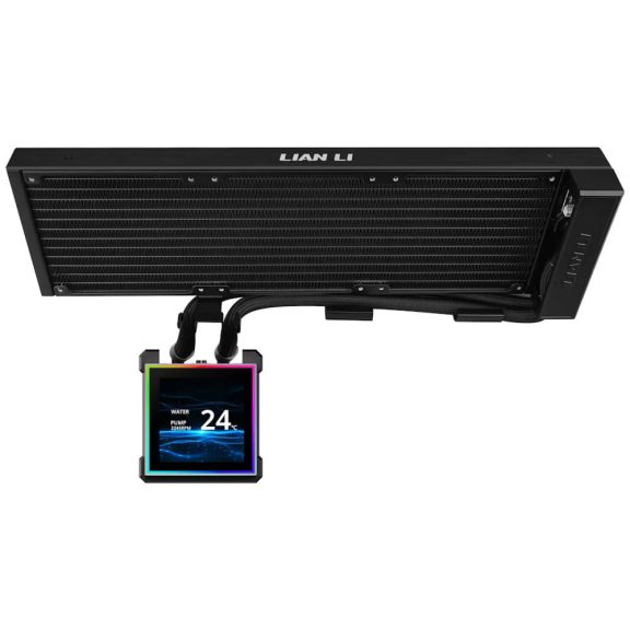 Lian Li HydroShift LCD 360 Fanless CPU vízhűtés, 2.88" IPS kijelző, 360 mm radiátor, fekete - GHSLCD36NB