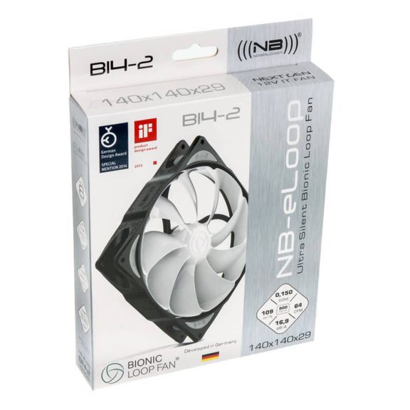 Noiseblocker NB-eLoop B14-2 ventilátor, 140 mm, bionikus rotor, ultra halk, fekete fehér