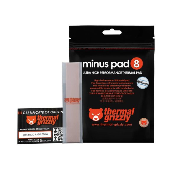Thermal Grizzly Minus Pad 8 hővezető lap, 120 x 20 mm, 2 mm, 1 db, rózsaszín