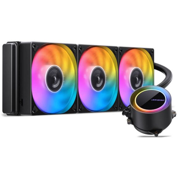 Jonsbo TG-360 ARGB AiO vízhűtés, 360mm radiátor, PWM ventilátorok, fekete