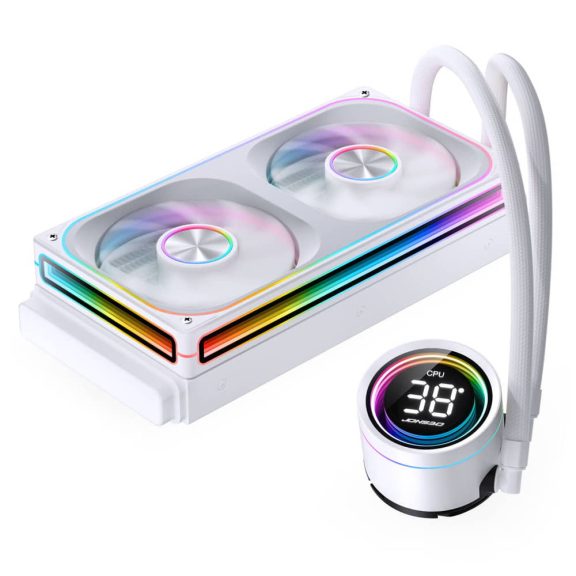 Jonsbo TH-240 ARGB White 240 mm AIO vízhűtés, beépített LED CPU hőmérséklet kijelző, fehér