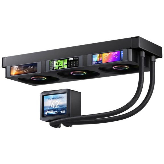 Jonsbo TF3-360SCB AiO vízhűtés, 4x LCD kijelző, 360mm radiátor, ARGB, fekete