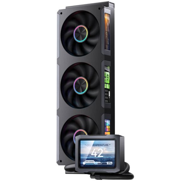 Jonsbo TF3-360SCB AiO vízhűtés, 4x LCD kijelző, 360mm radiátor, ARGB, fekete