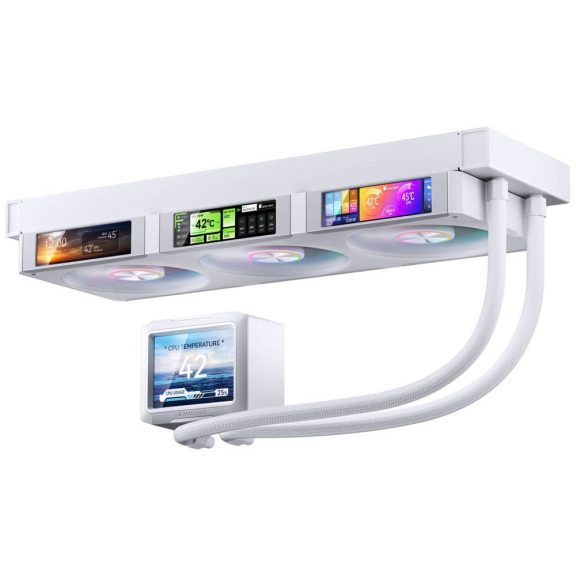 Jonsbo TF3-360SCW AiO vízhűtés, 4x LCD kijelző, 360mm radiátor, ARGB, fehér